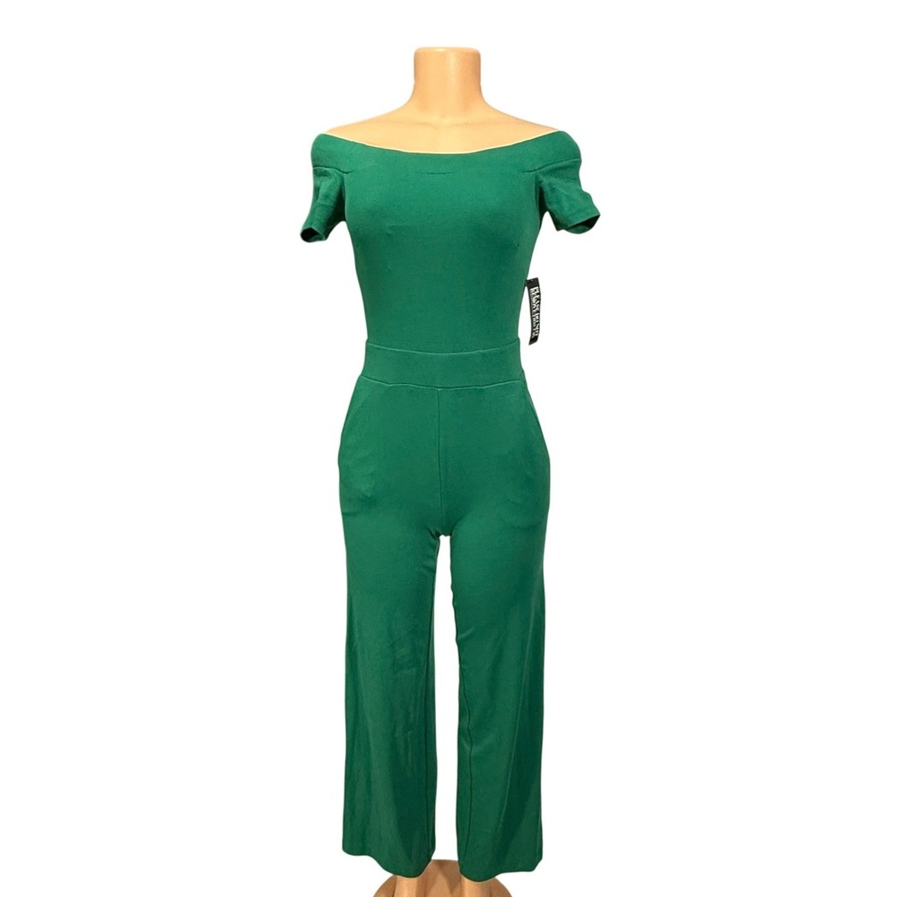 NY and Company Green Off The‎ Shoulder Wide Leg Jumpsuit Petite XXS